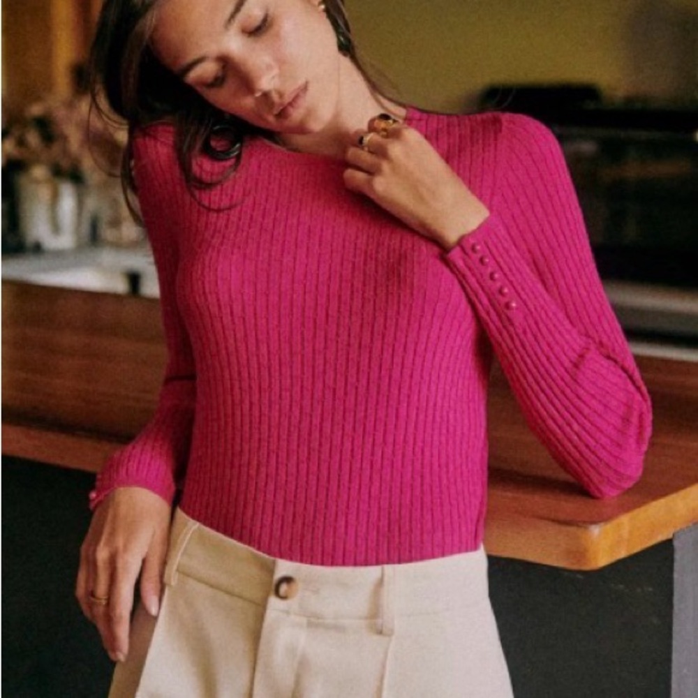Sézane Dita Pink Ribbed Sweater